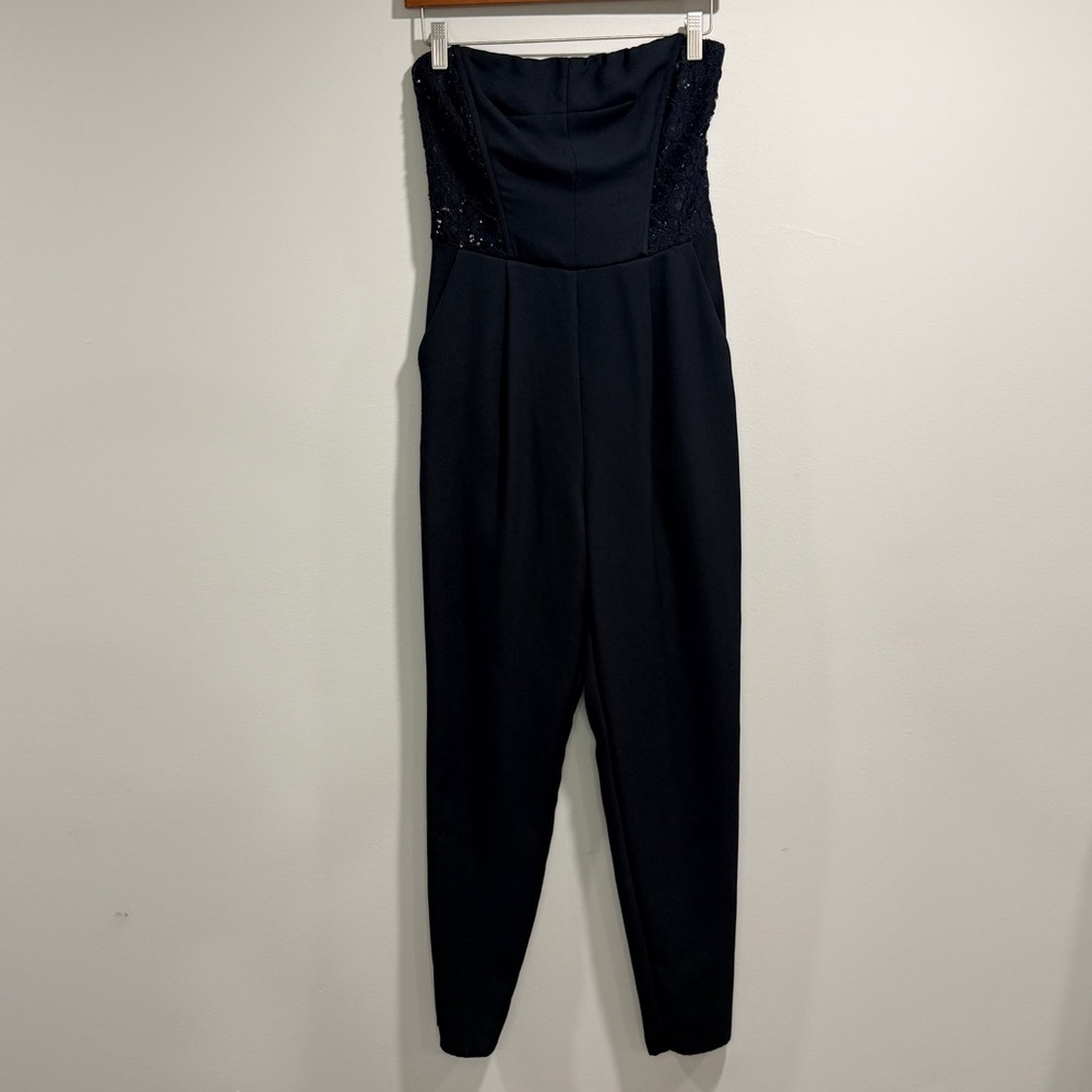 Gianni Bini Women’s Black‎ Strapless Jumpsuit with Lace and Sequin Detail Size M